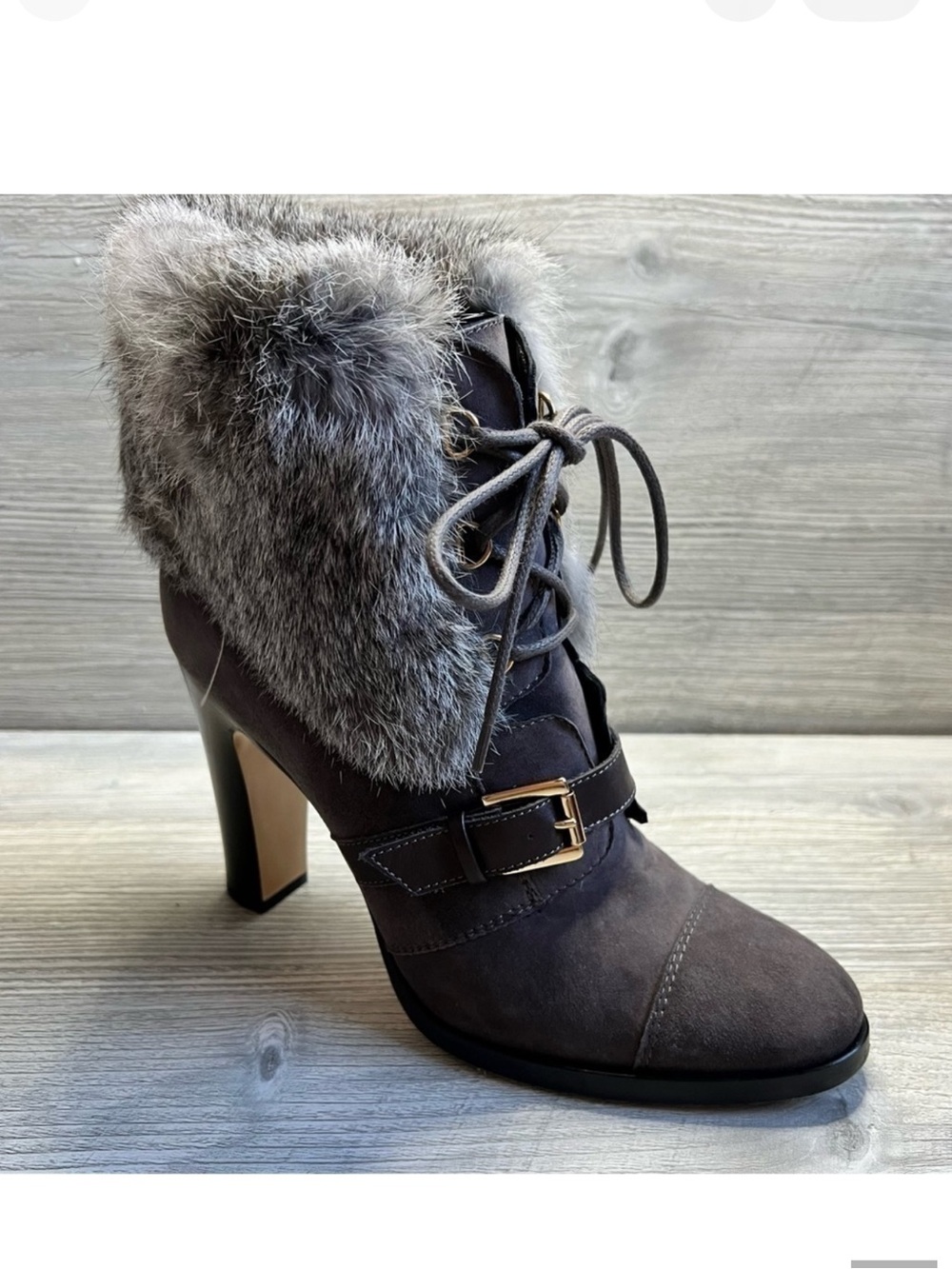Amazing Aquatalia by Marvin K heeled suede and rabbit boots size 9.5